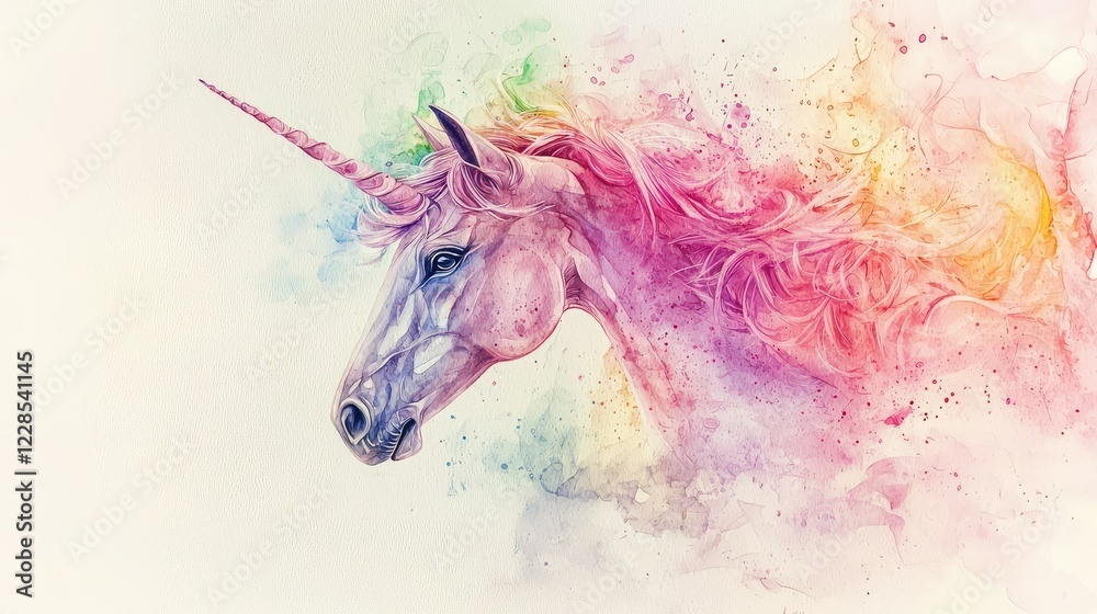Obraz premium Enchanted Unicorn with Colorful Splash of Watercolor Style Art