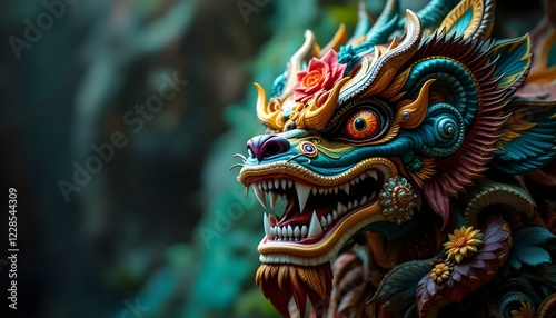 Wallpaper Mural Vibrant Asian Dragon Statue Close Up Detailed Artwork Torontodigital.ca