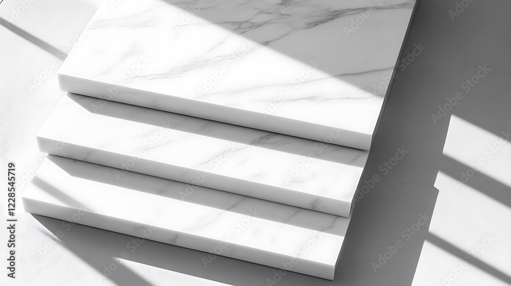 Stacked White Marble Platforms Under Sunlight Stacked White Marble Platforms Under Sunlight