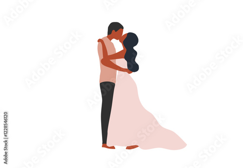 Loving couple kissing for valentine. vector illustration