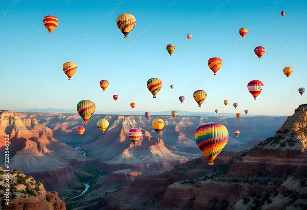 Naklejka premium Hot Air Balloons Over Canyon Landscape Scenic View
