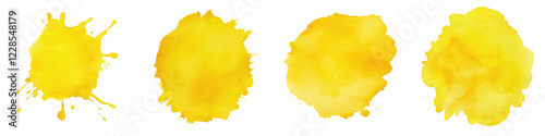 Vibrant yellow abstract watercolor paint splatter with dynamic expressive brush strokes  Energetic playful texture created by bold chaotic splattering of liquid paint in a composition