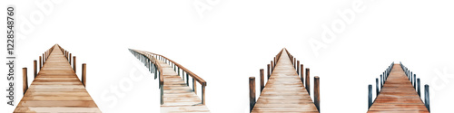 Tranquil wooden dock or pier stretching out over a serene lakeside landscape with perfect reflection in the calm waters providing a peaceful and contemplative retreat into nature