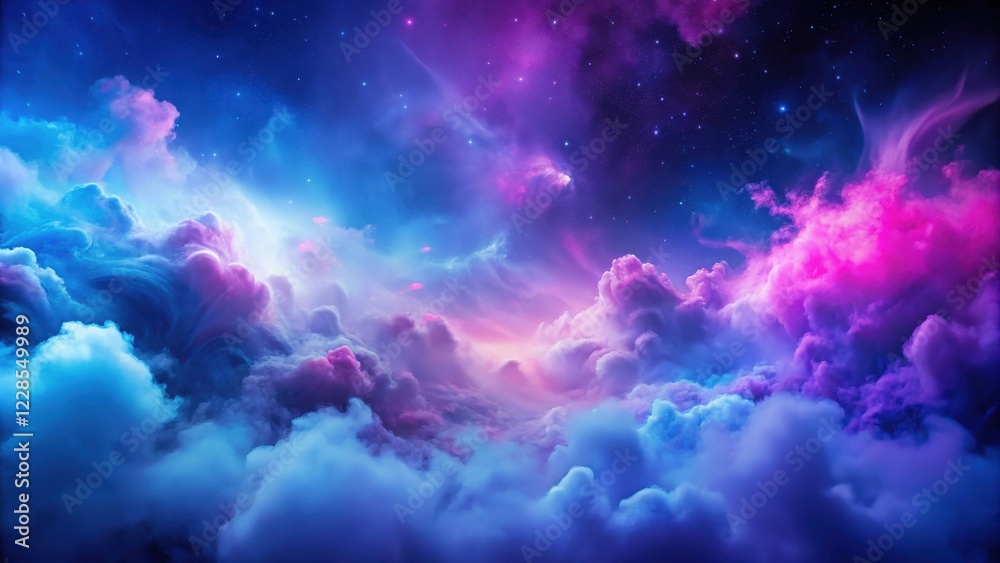 Fototapeta premium Deep blue background with swirling clouds of purple and pink mist, clouds, soft, clouds, soft,abstract, atmospheric, mist