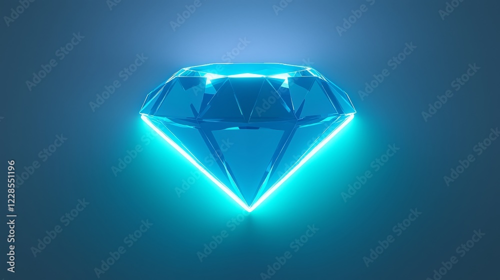 Glowing Blue Diamond Gem on a Soft Gradient Background Glowing Blue Diamond Gem on a Soft Gradient Background