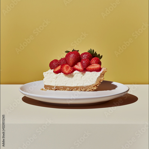 Delicious strawberry cream pie kitchen food photography bright close-up
