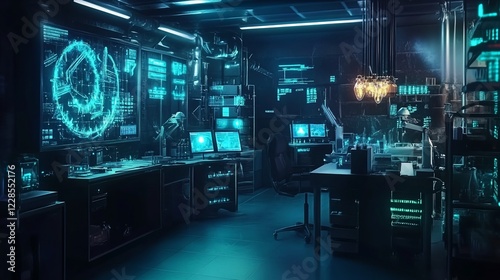 Wallpaper Mural Futuristic Laboratory Interior with Glowing Screens and Scientific Equipment Displays Torontodigital.ca