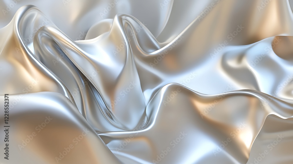 Fototapeta premium Abstract Draped Silver Fabric Soft Waves Texture