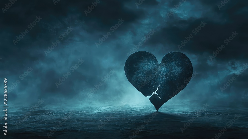 Fototapeta premium Broken Heart Against Dark Stormy Sky with Ethereal Atmosphere