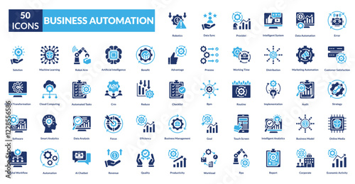 Business Automation fill icon collection set. includes business, technology, automation, process, management, concept, innovation, system