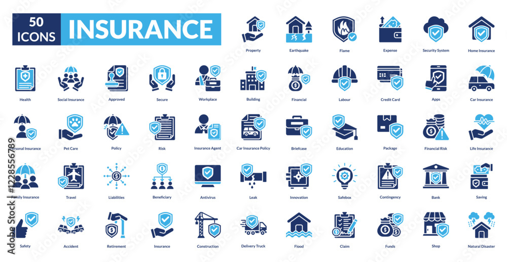Insurance fill icon collection set. includes finance, life, protect, health, family, business, insurance, safety, service Insurance fill icon collection set. includes finance, life, protect, health, family, business, insurance, safety, service