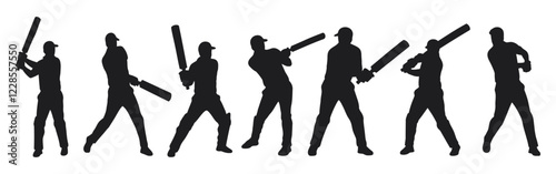 Cricket Batsman Silhouettes with white background