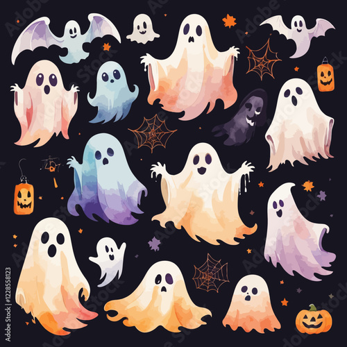 Set of watercolor Halloween Ghost set