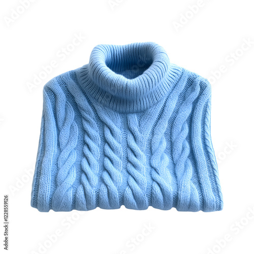 Cozy Woolen Sweater in Soft Blue with Cable Knitting Pattern Isolated on Transparent Background photo