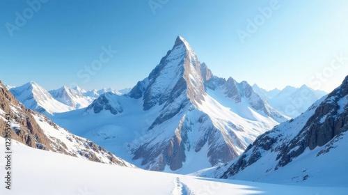 Wallpaper Mural A Serene Winter Landscape Snow-Covered Peaks and a Solitary Path Across a Vast, Icy Expanse Torontodigital.ca