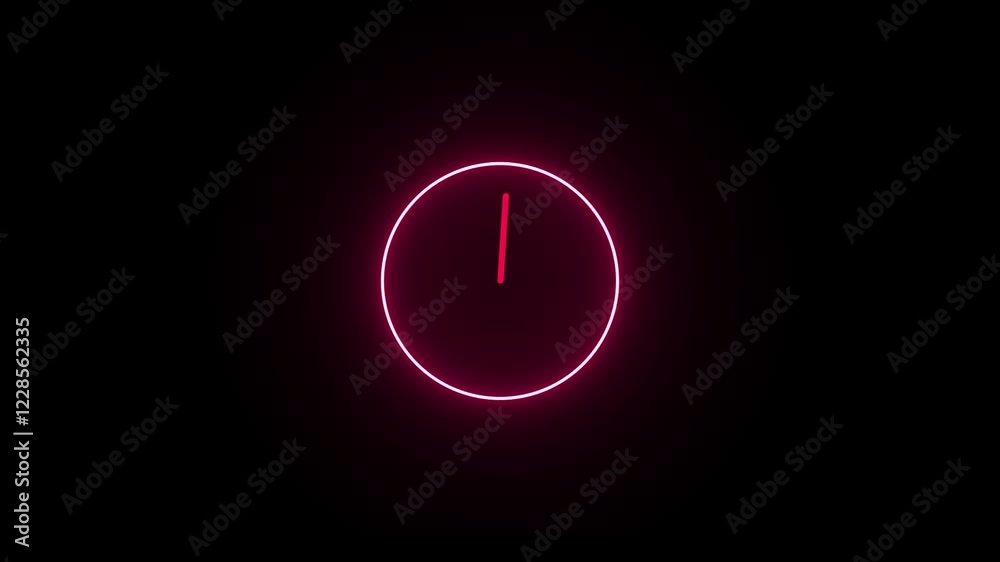 Glowing neon Clock icon , analog clock on the black background . Glowing neon Clock icon , analog clock on the black background .