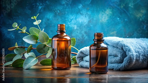 Silhouette Spa Relaxation: Essential Oils & Eucalyptus -  Black & Blue Background photo