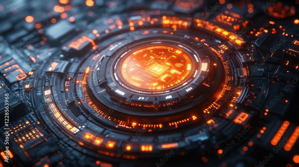 Fototapeta premium Futuristic Technology Glowing Circuit Board Close up with Central Processing Unit