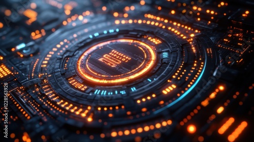 Wallpaper Mural Futuristic Technology Interface Glowing Orange and Blue Circuit Board with Login Screen Torontodigital.ca