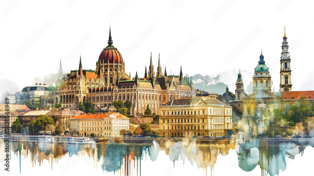 Fototapeta premium Travel Collage of famous places of the Hungary. Element for Advertisement, postcard, poster