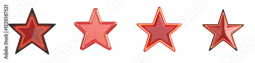 Collection of glossy red star shaped graphic symbols and icons as decorative design elements  These stylized star shapes can be used as labels badges tags or as part of festive creative or layouts
