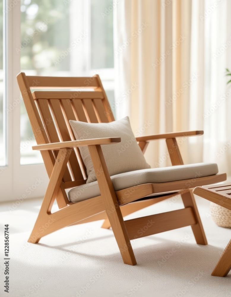 © dedy - Elegant wooden lounge chair with soft cushion, offering a peaceful respite indoors
