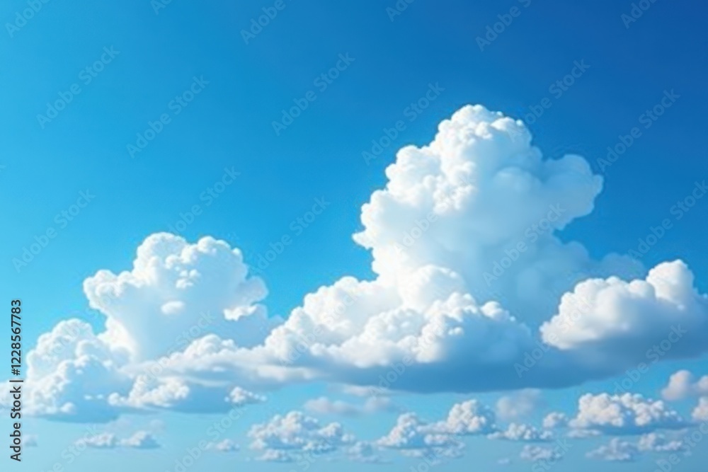 Bright white cumulus clouds against a deep blue sky, sunny day , formation, graphic Bright white cumulus clouds against a deep blue sky, sunny day , formation, graphic