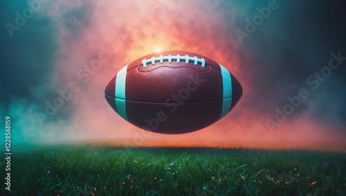  American football ball above grass on stadium