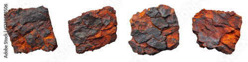 Rugged igneous rock formations with vibrant orange and red hues are displayed in a captivating mountainous landscape