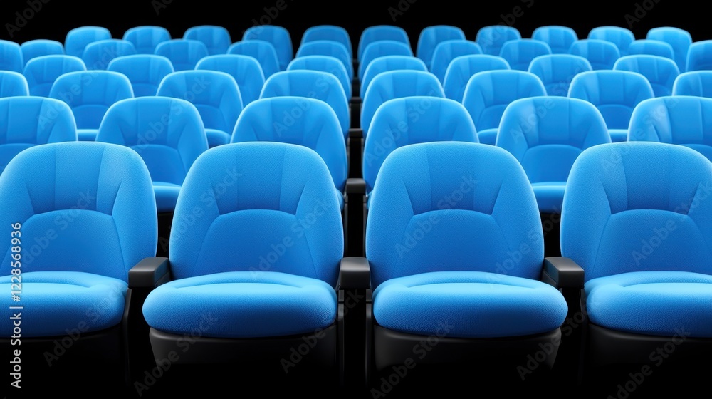 Fototapeta premium Rows of Empty Blue Cinema Seats Ready for Moviegoers