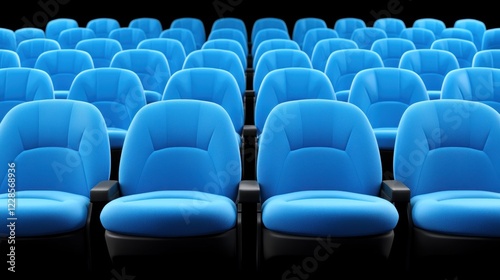 Rows of Empty Blue Cinema Seats Ready for Moviegoers photo