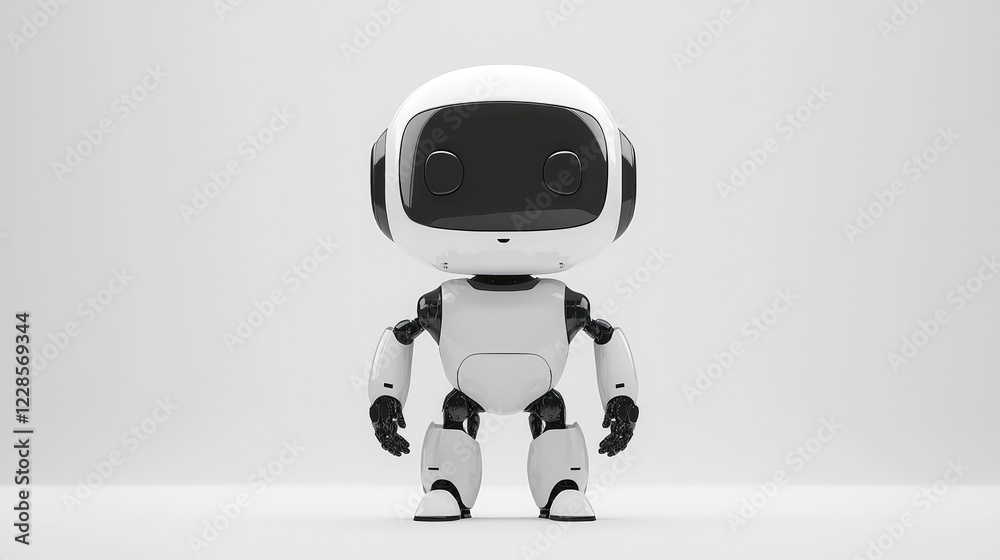 Friendly Robot Character in Minimalist White Background Design Friendly Robot Character in Minimalist White Background Design