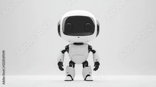 Friendly Robot Character in Minimalist White Background Design