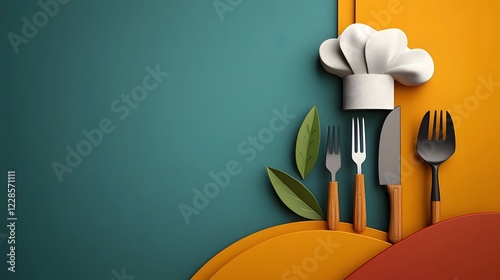 Modern and minimal graphic collection of catering icons including a fork spoon knife and chef hat designed for culinary concepts restaurants and cafes in a sleek simple style against a plain backdrop