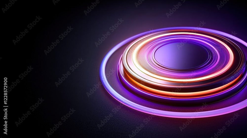 Abstract Neon Circular Design with Glowing Purple and Orange Rings Modern Technology Background Abstract Neon Circular Design with Glowing Purple and Orange Rings Modern Technology Background