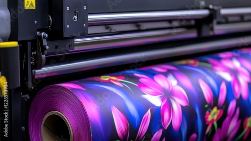 Large Format Digital Textile Printer Printing Vibrant Floral Design on Fabric Roll