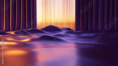 Purple Curtains Frame a Sunsetlit Undulating Surface photo