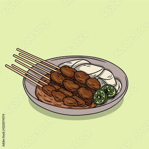 Chicken satay with peanut sauce and lontong