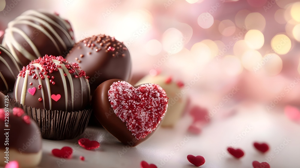 Charming Valentine s Day chocolate assortment featuring heart shaped chocolates milk and dark pralines and delicate cocoa dusted truffles Charming Valentine s Day chocolate assortment featuring heart shaped chocolates milk and dark pralines and delicate cocoa dusted truffles