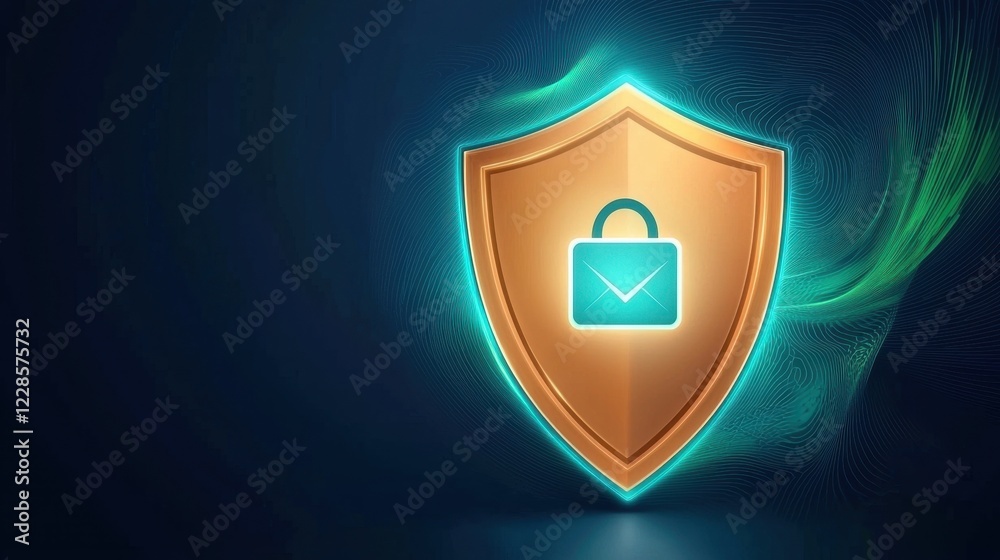 Fototapeta premium Secure Email Protection Gold Shield Digital Security Concept Abstract Background