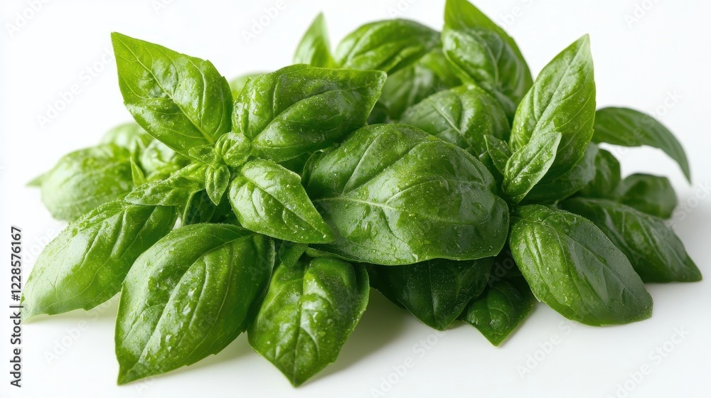 Fresh basil leaves arranged on a white background. Fresh basil leaves arranged on a white background.