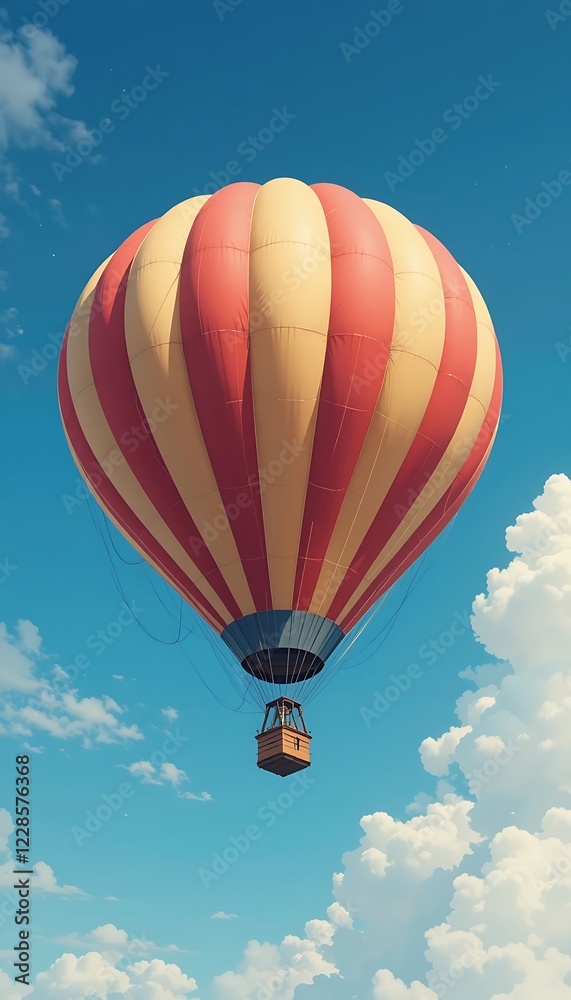 Fototapeta premium A Vintage Striped Hot Air Balloon Soars Through Blue Skies