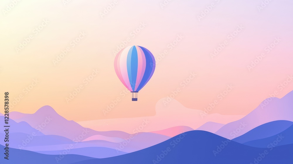 Fototapeta premium Colorful Hot Air Balloon Floating Over Serene Mountain Landscape