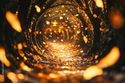 Wallpaper Mural Forest path with floating leaves with spiral composition composition and backlit glow Torontodigital.ca