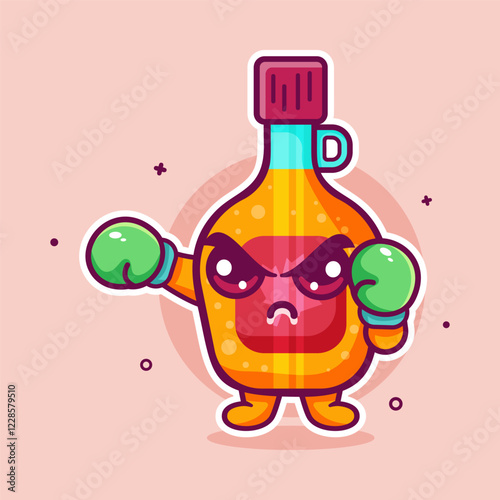 angry maple syrup bottle character mascot playing boxing sport isolated cartoon