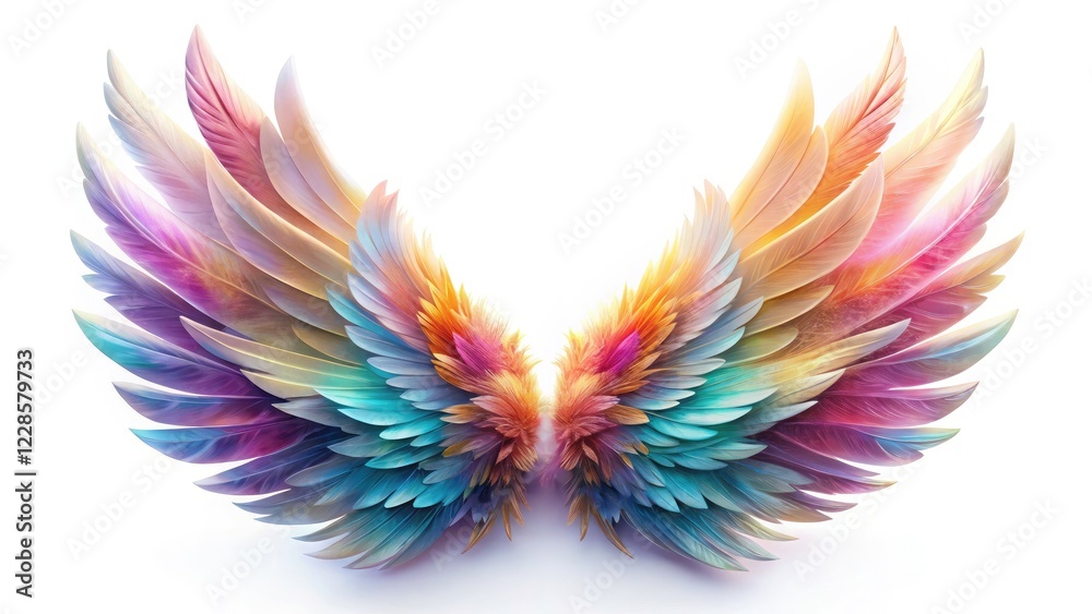 Obraz premium Stunning Angel Wings Isolated on White Background, Transparent PNG for Creative Projects and Digital Art, Ethereal and Mystical Wing Designs Perfect for Fantasy Themes and Illustrations