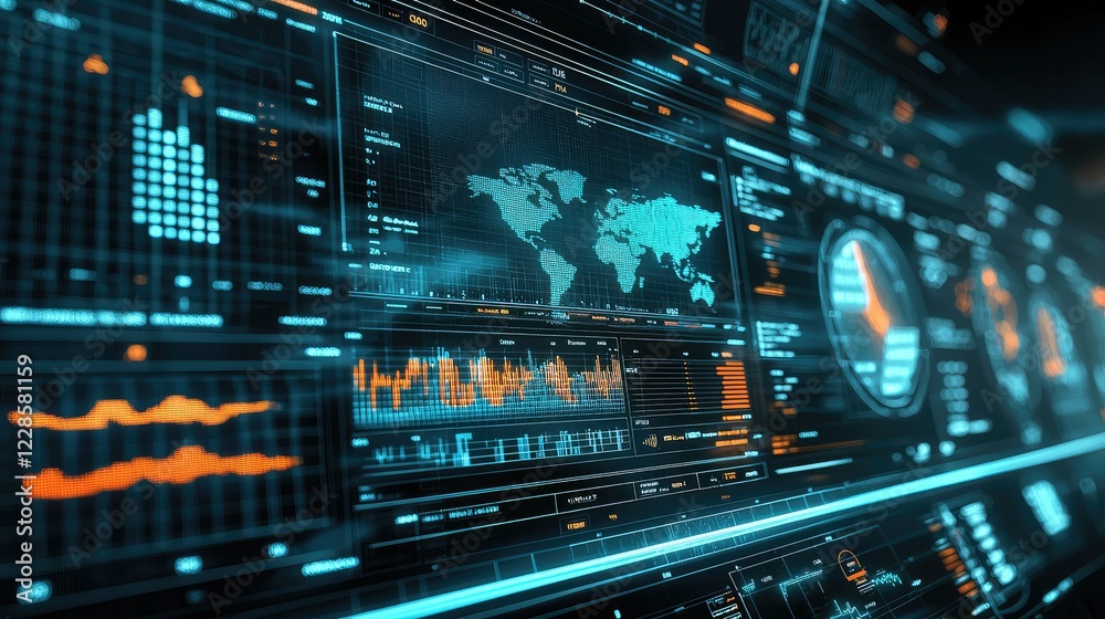 Futuristic Digital Data Visualization with Graphs and Maps Futuristic Digital Data Visualization with Graphs and Maps