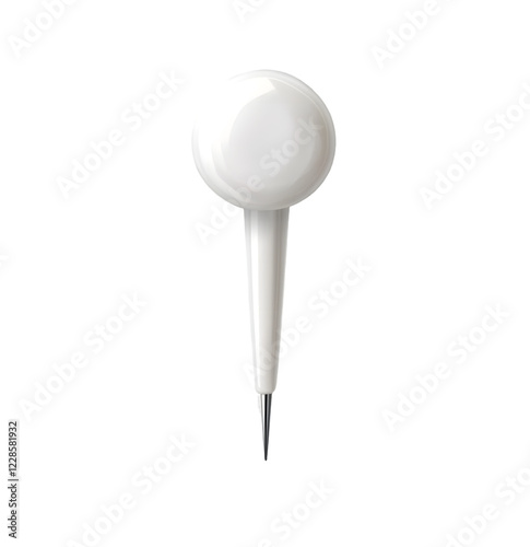 White Pushpin with Round Head, Isolated on Transparent Background