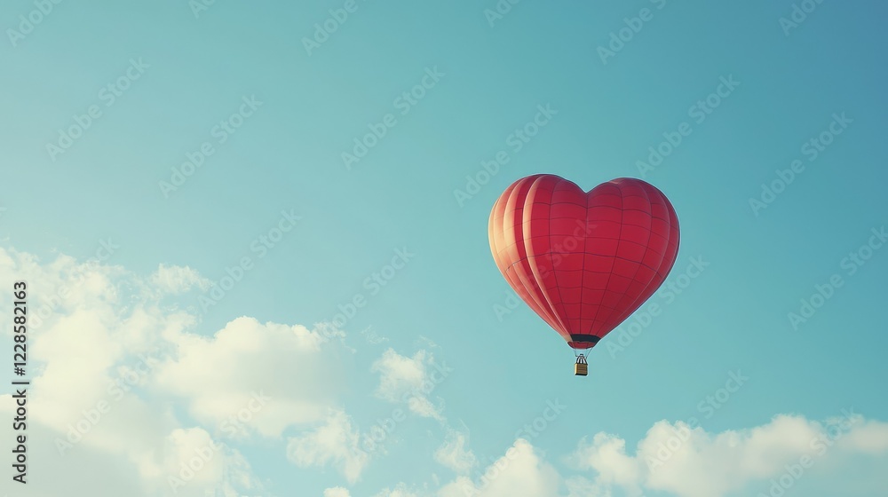 Obraz premium Heart-Shaped Hot Air Balloon Floating in a Clear Blue Sky