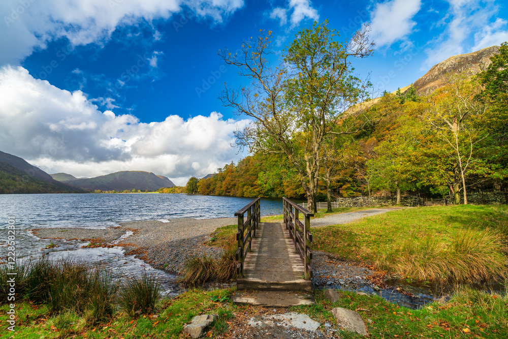 Buttermere shore and the Walk path in the Lake District, UK